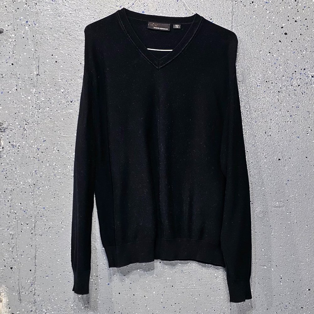 Greg Norman Mens Black Heavy 100% Cotton Long Sleeve V Neck Sweater Large L